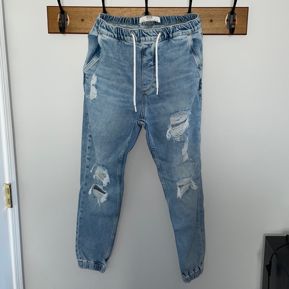 Stylish Jean Joggers Bershka Denim Size Small